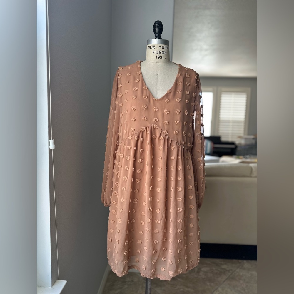 Kirundo Elegant Pom Pom Tan Textured v-neck Dress